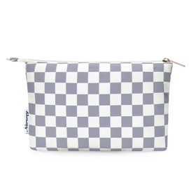 Travel Makeup Bag Large Cosmetic Bag Makeup Case Organizer for Women (Grayish Blue Checkerboard)