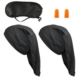 2 Pieces Of Black Long Tube Cap, 1 Pair Of Earplugs And 1 Piece Of Eye Mask, Sleeping Cap, Elastic Nightcap, Simple Nightcap, Sleeping Equipment