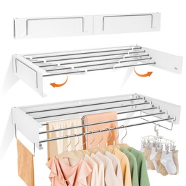 CAEXABO Wall Mount Drying Rack 32", 65LBS Retractable Clothes Rack, White