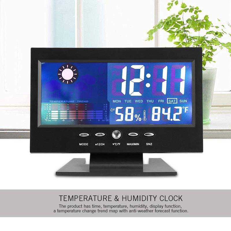 TMISHION Digital Weather Forecast Clock with Large LCD Humidity, Temperature,