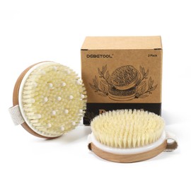 DEBETOOL 2-Pack Dry Body Brush - Dry Brushing Body Brush for Lymphatic Drainage & Exfoliating, Round Body Brush with Massage Nodes & Natural Bristles for Skin Care