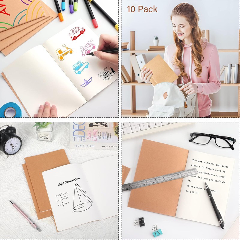 GJNMYSD 10 Pack A5 Blank Notebooks Kraft Brown Cover Journal