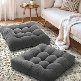 Floor Pillow Cushions for Adults Sitting Large Big Pillows for Floor Seating Square Memory Foam Thick Tufted, 22 x 22 Inch, Set of 2, Dark Grey