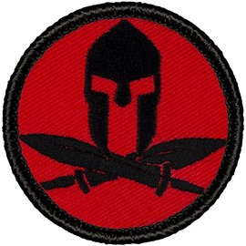 Retro Red and Black Spartan Helmet with Crossed Daggers Patrol Patch - 2" Round