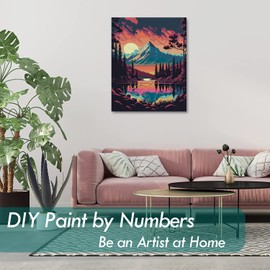 CICISTORY Paint by Numbers Adult Landscape Distant Mountain DIY Oil Painting Canvas Set with 4 Brushes and Acrylic Pigment for Women Home Decoration - 40 x 50 cm (Without Frame)