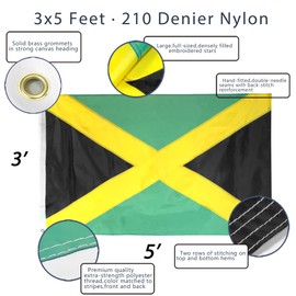 Anley EverStrong Series Jamaica Flag 3x5 Foot Heavy Duty Nylon - Embroidery and Heavy Duty Canvas Header - 4 Rows of Lock Stitching - Jamaican National Banner Flags with Brass Grommets 3 X 5 Ft