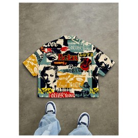 VIPWOLF Men's Y2K Shirts Button Down Graphic Collared Summer Baggy Shirts Streetwear Green Graphic X-Large