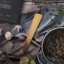 FAAY 13" Flat Wooden Spatula for Cast Iron, Egg Flipper, Pan Scraper, Handcraft from High Moist Resistance Golden Teak for Non Stick Cookware (13")