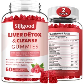 2 Pack Liver Cleanse Detox and Repair Gummies - Silymarin Milk Thistle Supplement with Artichoke, Dandelion and Elderberry - Liver Support Supplement - 120 Raspberry Flavored Gummies
