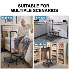2 Step Stool with Handle for Elderly - Bed Steps for High Beds with Adjustable Handrail &Non-Slip Platform, Holds up to 450 lbs