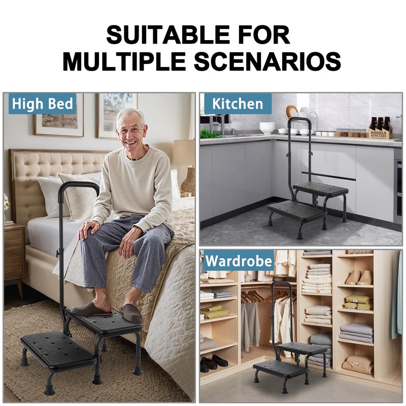 2 Step Stool with Handle for Elderly - Bed Steps