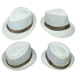 JK Home Panama Fedora Straw Hat Outdoor Sports Gangster Trilby Jazz Manhattan Cosplay Travel Holiday Cap White