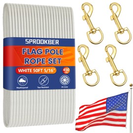 sprookber 50Ft Flagpole Rope Kit, 5/16" Nylon Halyard with 4 Zinc Alloy Swivel Snap Hook, Heavy Duty and Weather Resistant Replacement FlagPole Accessories for Outdoor Flagpole and Other Utility Use