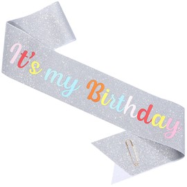 ZHBDPaty ZHBDPaty it's my birthday Birthday Girl Sash Silver with Rainbow Text Birthday Party Favors For Girl Women