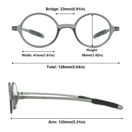 ABETOS Small Round Reading Glasses Retro Mini TR90 Flexible Lightweight Vintage Computer Readers for Men Women, Matte Grey 2.75