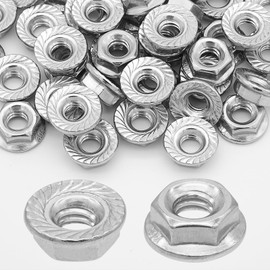 Semrien 50 Pcs 1/4"-20 Inch Flange Nut, 304 Stainless Steel Hex Lock Nuts Thread Hardware Nuts Flange LockNuts (1/4"-20 Inch)