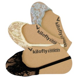 kilofly Lace Liner No Show Sling Back Socks with Forefoot Cushion [Set of 3 Pairs]