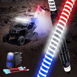 VISWIKER 1PC 3FT Bright COB Whip Lights with Red White Blue Color, Easy Install and Removal, Durable and Weather Resistant for Truck, ATV, UTV, Boat, Polaris RZR, Can-Am Maverick X3