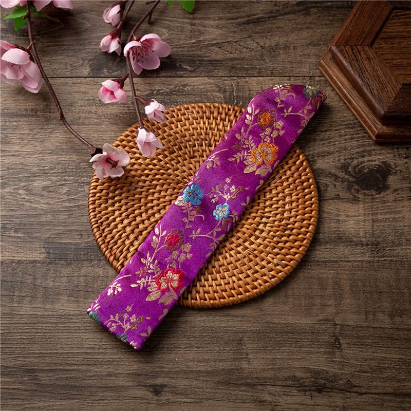PHILSP Fan Protector Hand Fan Cover Bag Vintage Embroidery Floral