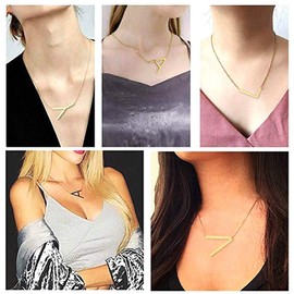 U7 Women Sideways Initial Necklace Stainless Steel Statement Big Name Chain Alphabet Letter R Pendant Necklaces