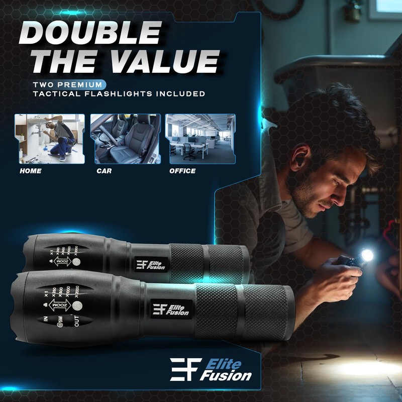 Elite Fusion Compact LED Flashlight 2-Pack, Bright Everyday Light for