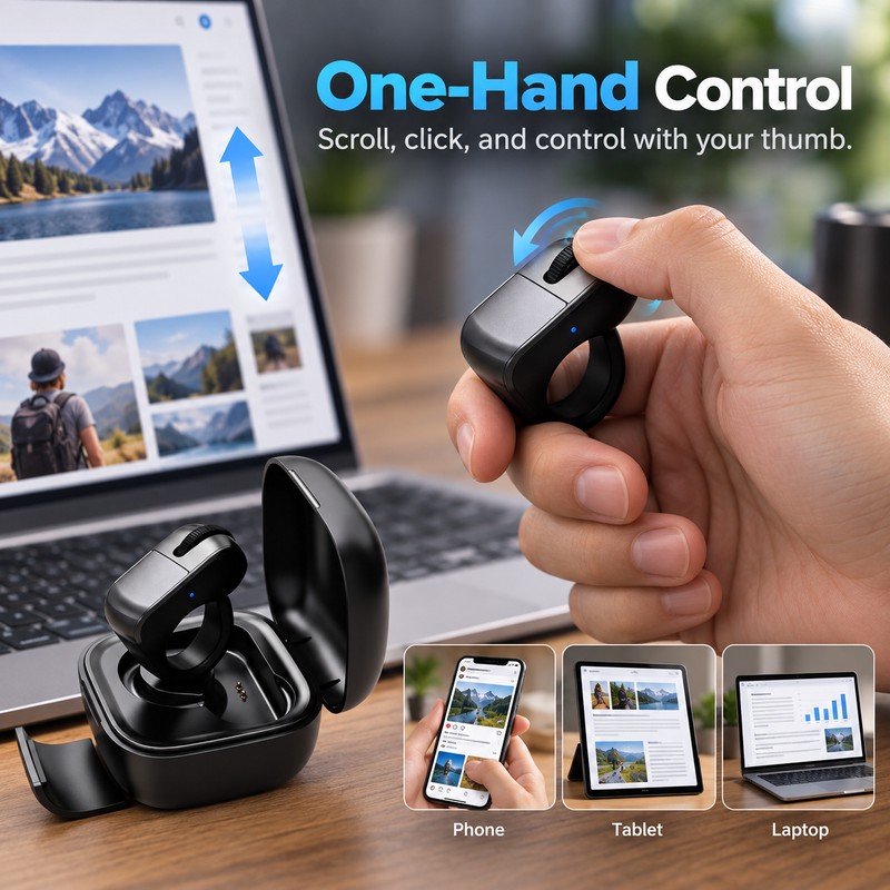 Rechargeable Ring Mouse for Remote Control – Bluetooth + 2.4GHz