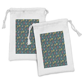 Ambesonne Reptile Fabric Pouch Set of 2, Animal Doodle Themed Bohemian Colorful Abstract Lizards Print, Small Drawstring Bag for Toiletries Masks and Favors, 9" x 6", Multicolor
