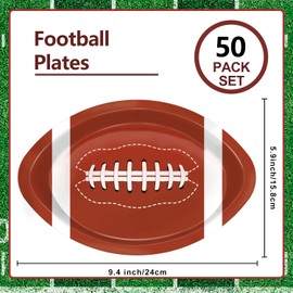 QIYANPAX 50Pcs Football Shaped Disposable Paper Plates Football Plates Football Party Supplies for Football Party Decorations Gameday Tailgate Party Decorations