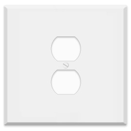 Oversized White Metal Outlet Covers, 2 Gang With Single Duplex Receptacle, 5.5" x 5.5" Jumbo Duplex Wall Plate, Centered Duplex Wall Plate, White Painted Metal, Corrosive Resistant