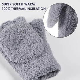 Achiou Warm Fingerless Gloves for Women Men, Convertible Winter Fingerless Mittens with Flip-top Cover, Knitted Wool Glove