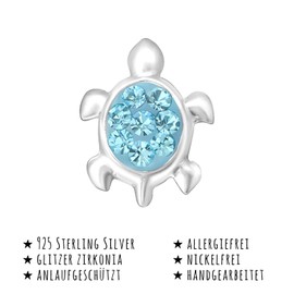Monkimau Girls' Earrings Turtle Stud Earrings Made of 925 Sterling Silver with 16 Crystals (Light Blue), Silver, Crystal