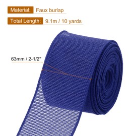 sourcing map Burlap Wired Ribbon, 63mm x 9.1m Blue Fabric Ribbon Roll, Burlap Wire Edge Ribbon Decor for Gift Wrapping, DIY Crafts, Bow Making