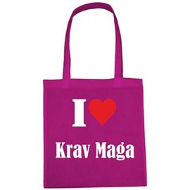 Reifen-Markt I Love Krav Maga Shopping Bag School Bag Gym Bag 38 x 42 cm in Black or White, pink