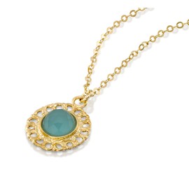 Stera Jewelry Women's 14k Gold Plated Silver Created Blue Quartz & Tiny Hearts Pendant Necklace, 18" + 4" Extender