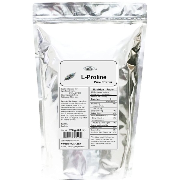 Pure L-Proline Powder a Collagen Component (250 Grams (8.8 oz))