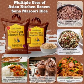 Asian Kitchen Brown Sona Masoori Aged Rice 20-Pound Bag, 20lbs (9.08kg) Short Grain Rice ~ All Natural | Gluten Friendly | Vegan | Indian Origin | Export Quality
