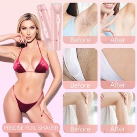 2 in 1 Electric Glow Shaver, Portable Bikini Trimmer for Women, Dual Head Rechargeable Electric Razor, IPX7 Waterproof Wet & Dry Use Legs Body Pubic Hair Trimmer for Men Women Christmas Birthday Gifts