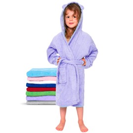 Twinzen Children's Bathrobe for Girls or Boys, 100% Cotton without Chemicals, Oeko-Tex® Certified, 2 Pockets, Belt, Hood with Ears, purple, 3-4 Jahre