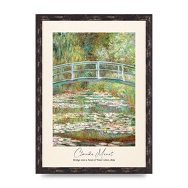 Lithobee - Claude Monet Bridge Over A Pond Of Water Lilies 1899 - Printed Wall Art Design in Sizes A2, A3 & A4 Framed in a Stylish Frame or Unframed (A3 Brown Distressed Frame)