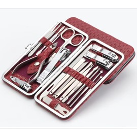 BesPick 19 Pieces Fingernail and Toenail Professional Manicure Pedicure Nail Clipper Set Stainless Steel Nail Cutter Scissors Grooming Kit with Luxurious Travel Case (Red)