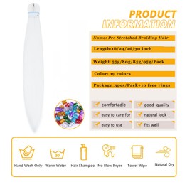 Braiding Hair Pre Stretched for Women Hair Extensions Box Braids Soft Synthetic Knotless Yaki Texture Hot Water Setting Braid White (24inch 3Packs)