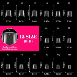 LoveOurHome 600pc French Coffin Nail Tips Clear Fake Nails Medium Coffin Gel Nail Tips Half Cover Acrylic Nails Clear Press Nail 15 Sizes False Fingernail for Gel Nail Tip Extension