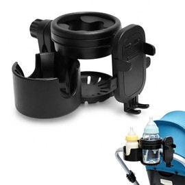 Baby Stroller Drink Holder, Smartphone Holder, Removable, 3-in-1, 360 Degree Rotation, Smartphone Compatible, Cup Holder, Baby Bottle, Multi-functional, Storage, Angle Adjustable, Easy Installation