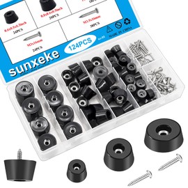 Sunxeke 124Pcs Non-Slip Cutting Board Rubber Bumper Feet with Stainless Washer Screws Kit,3 Sizes (0.6inch, 0.8inch, 1inch) for Furniture, Cabinets, Electronics - Medium Hard Rubber Pads