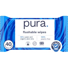 Pura Adult XL Flushable Unscented Wipes, 1 Pack of 40 Toilet Wipes Adult Wet Wipes, 99% Water & Aloe Vera, Personal Cleansing Wipes, Sensitive Skin