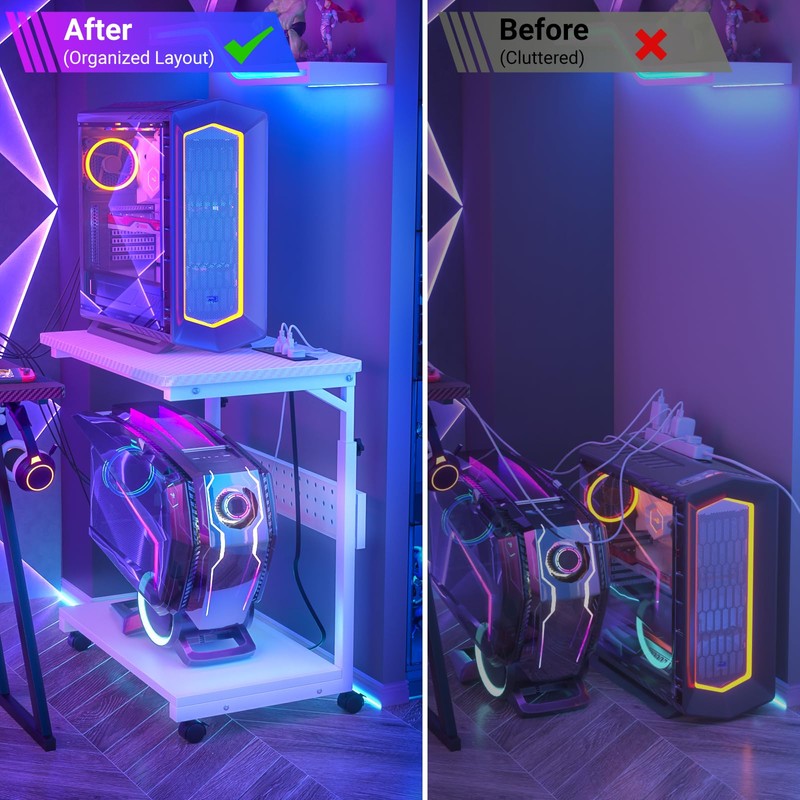 Computer Tower Stand with Power Strips, Height Adjustable PC Tower