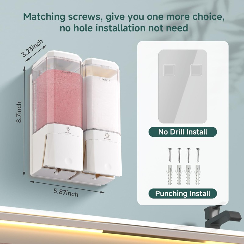 Shampoo and Conditioner Dispenser 2 Chamber No Drill Shampoo Dispenser