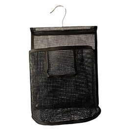 DmsGJyp Peg Bag for Washing Line, Hanging Bag with S-Shaped Hook, Bathroom Clothes Storage Basket, Mesh PVC Bath Bags for Home, Bathroom, College Dorm Rooms and Garden(Black, M)