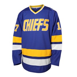 Hanson Brothers Hockey Jersey 16 Charlestown Chiefs 17 Jeff Slap Shot 18 Movie Hockey Jersey Blue White S-3XL (17 Blue, Medium)