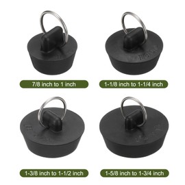 sourcing map 4Pcs Drain Stoppers, 4 Sizes Rubber Bathtub Stopper Sink Plugs Caps with Hanging Ring for Bathtub Kitchen Bathroom (Black - 7/8, 1-1/8, 1-3/8, 1-5/8")